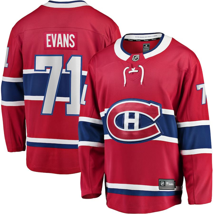 Men Montreal Canadiens #71 Jake Evans Fanatics Branded Red Home Breakaway Player NHL Jersey